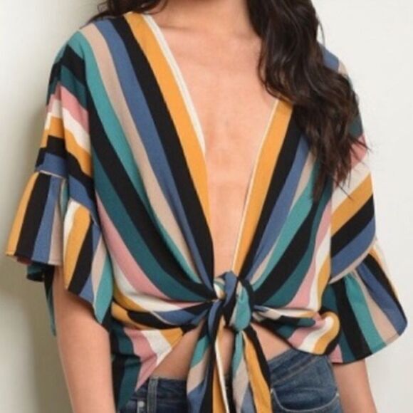 Striped Front Tie Top‎ - Picture 1 of 8